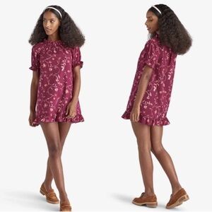 Hill House Home The Katherine Floral Nap Dress Floral Sz XS Burgundy Botanical